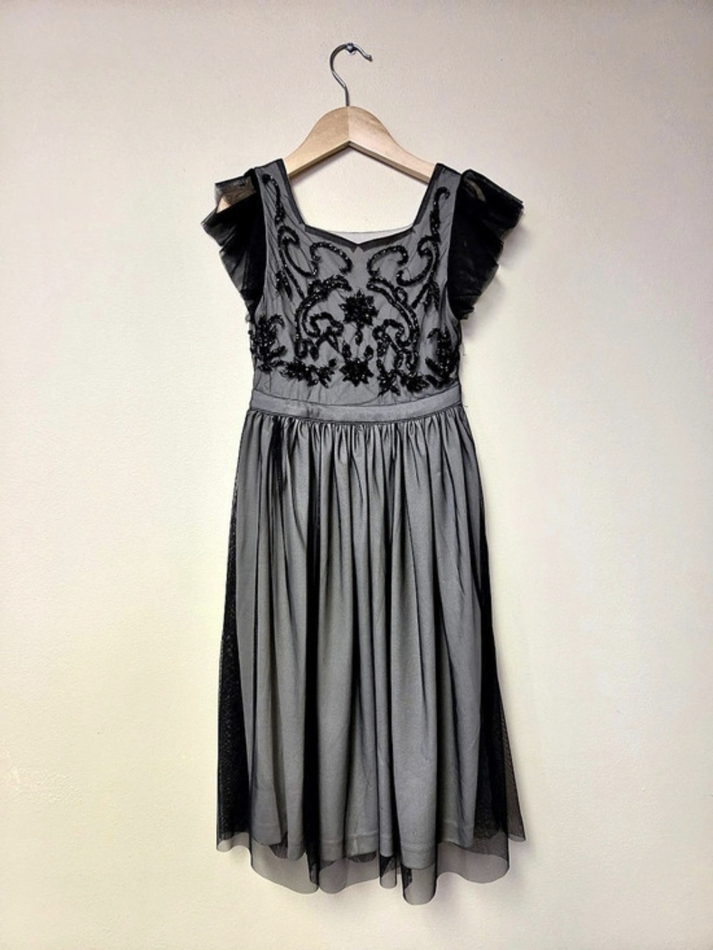 Joyfolie Gray & Black Embellished Dress, Size 3